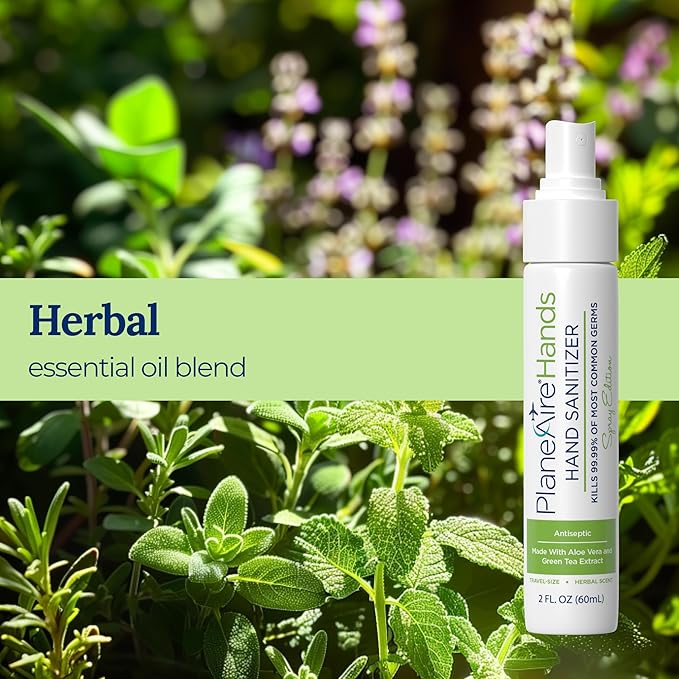 Travel Essentials | Hygiene Kit | Travel Toiletry Kit | Travel Size | Spray Hand Sanitizer Herbal Scent | Surface Wipes | Individual Travel Wipe | Surface Cleaner & Air Mist | With Essential Oils