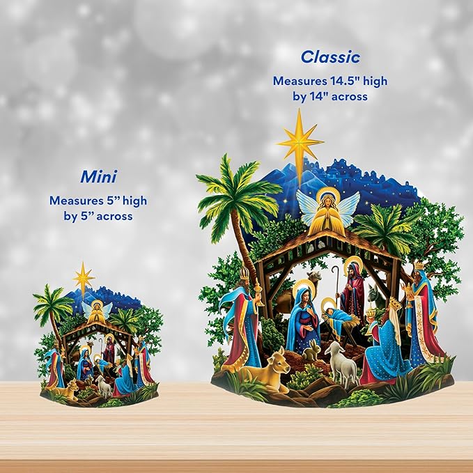 Freshcut Paper Pop Up Cards, Mini Starlit Nativity (Set of 2), 6 Inch Mini Sized 3D Popup Greeting Card and Paper Nativity Scene, Christmas Cards, Holiday Card, Blank Notecard & Envelope