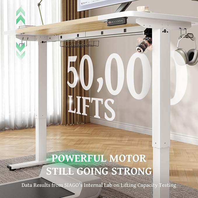 SIAGO Electric Standing Desk Adjustable - 55 x 24 Inch Sit Stand up Desk with Cable Management - 3 Memory Preset Adjustable Height Table