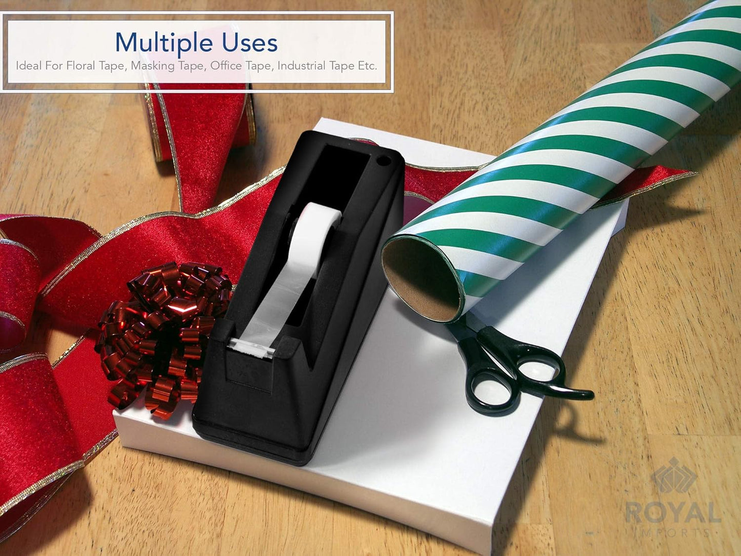 Royal Imports Desktop Tape Dispenser Adhesive Roll Holder (Fits 1" & 3" Core) Heavy Duty Premium for Office, Home, School, Library, Crafts, Moving, Giftwrapping with Weighted Nonskid Base, Black