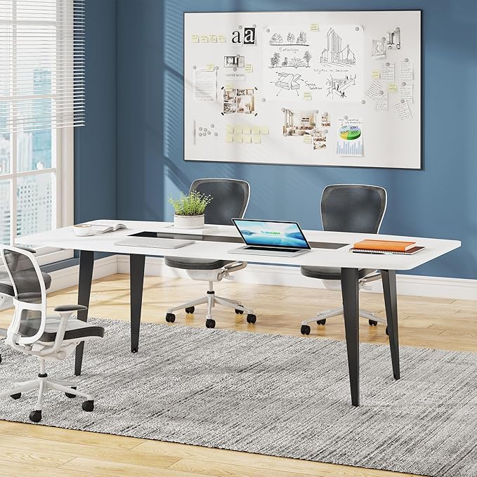 Tribesigns 6FT Conference Table, 70.86L x 35.43W x 29.52H Inches Boat Shaped Meeting Table, Modern Seminar Table for Office Meeting Conference Room (6ft, White & Black)