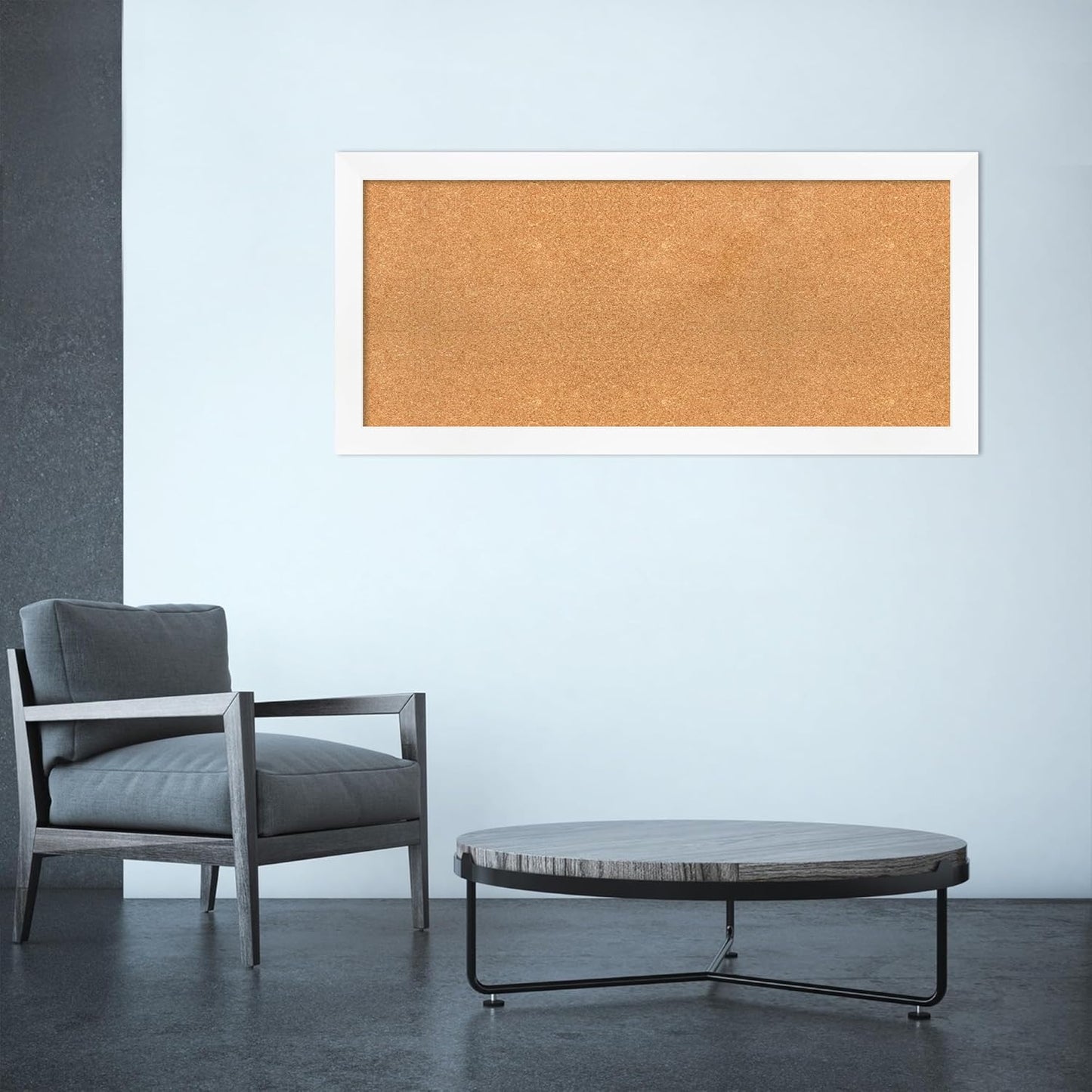 Amanti Art Natural Cork Board for Wall, 21x45 Vision Board with White Frame, Oversize Corkboard Office Decor for Home Organization, Modern Corkboard Pinboard to Display Items for Home Organization in