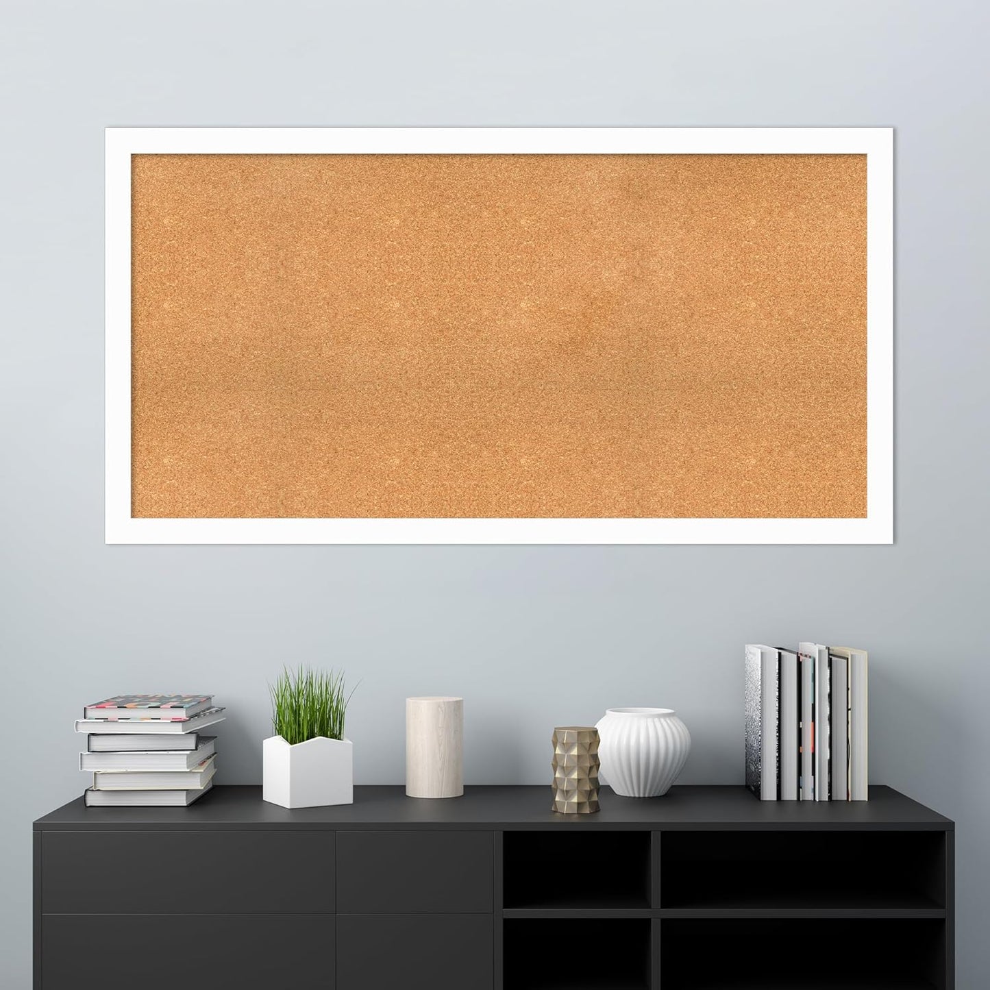 Amanti Art Natural Cork Board for Wall, 31x59 Vision Board with White Frame, Oversize Corkboard Office Decor for Home Organization, Casual Corkboard Pinboard to Display Items for Home Organization in