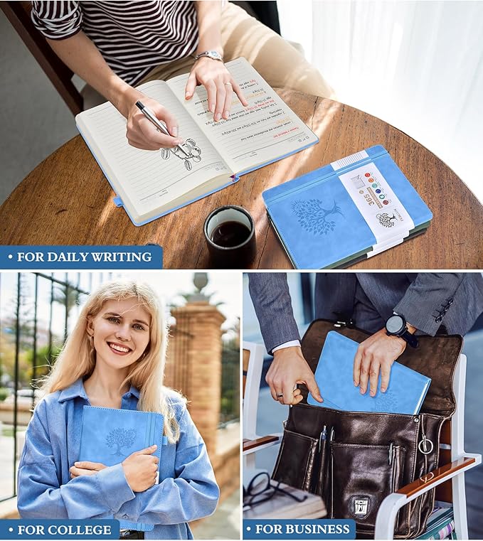 A5 Lined Journal Notebook - 365 Page Leather Journals for Writing Women & Men，Hardcover Notebook with 100Gsm Thick Pages，Daily Diary for Travel, Work，School，Note Taking，College Ruled (5.9" x 8.5")