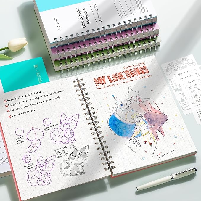 EMSHOI B5 Spiral Notebook Bullet Dotted Journal, Large 7.48" X 10.15", 300 Pages/150 Sheets, 100gsm Dot Grid Paper, Waterproof Hardcover, for Office School Women Men Work Writing Notes-Blue