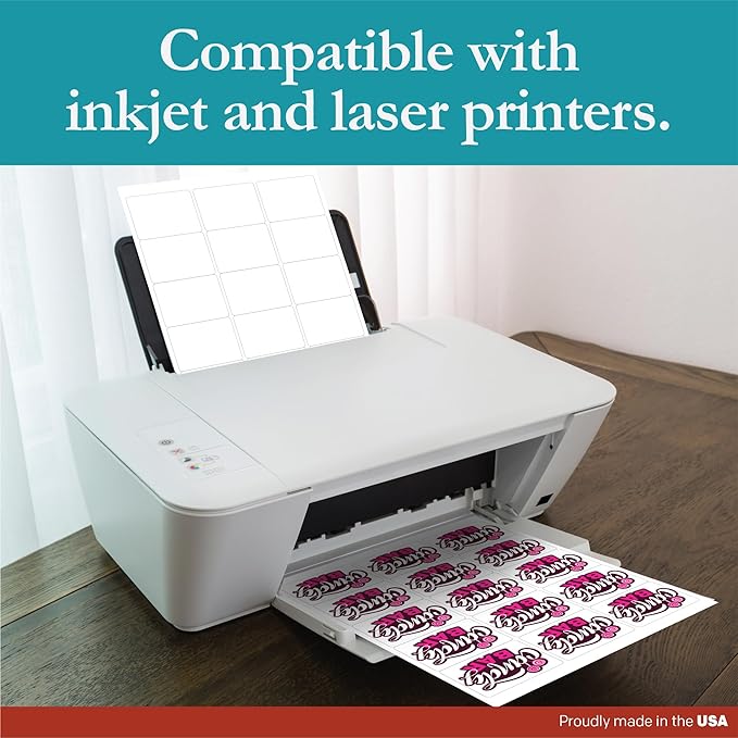 Premium Label Supply White Sticker Labels – 2.625" x 2" – Laser/Inkjet Compatible – (15 per Sheet), 25 Sheets – 375 Total Adhesive Labels