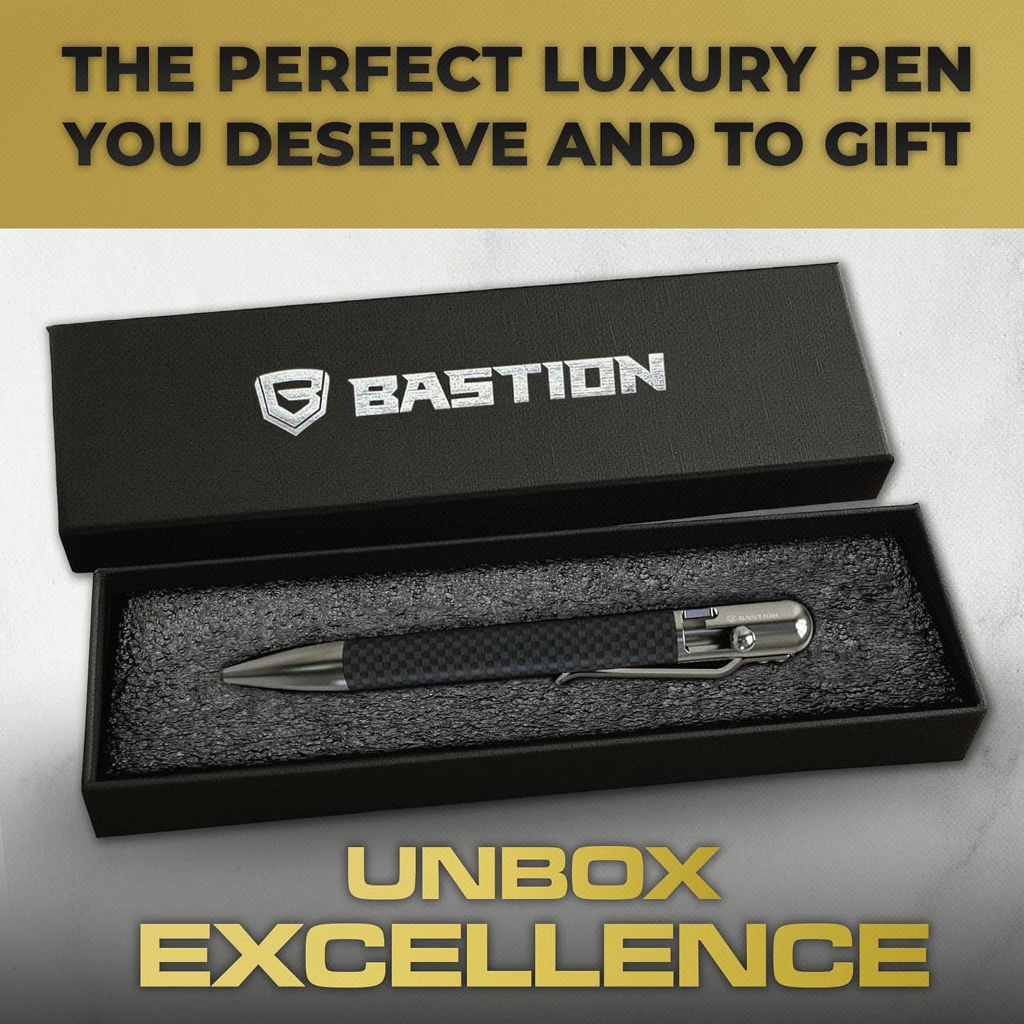 BASTION® Luxury Carbon Fiber Bolt Action Pen, Durable Professional Ballpoint Pen for Travel, School and Work Birthday Gift Idea - Carbon Fiber and Stainless Steel