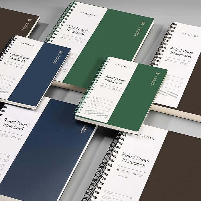 EMSHOI A4 Spiral Notebook College Ruled Lined Journal, 11.2" X 8.27", 300 Pages/150 Sheets, 100gsm Thick Paper, Waterproof Softcover, Twin-Wire Binding, for School Work Business Writing-Blue