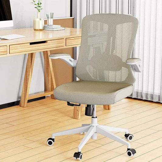 Mesh Office Computer Desk Managerial Executive Chair, Ergonomic High Back Comfy Swivel Gaming Home Chairs with Wheels, Comfortable Lumbar Support, Comfy Arms for Study,Home,Bedroom（Khaki）