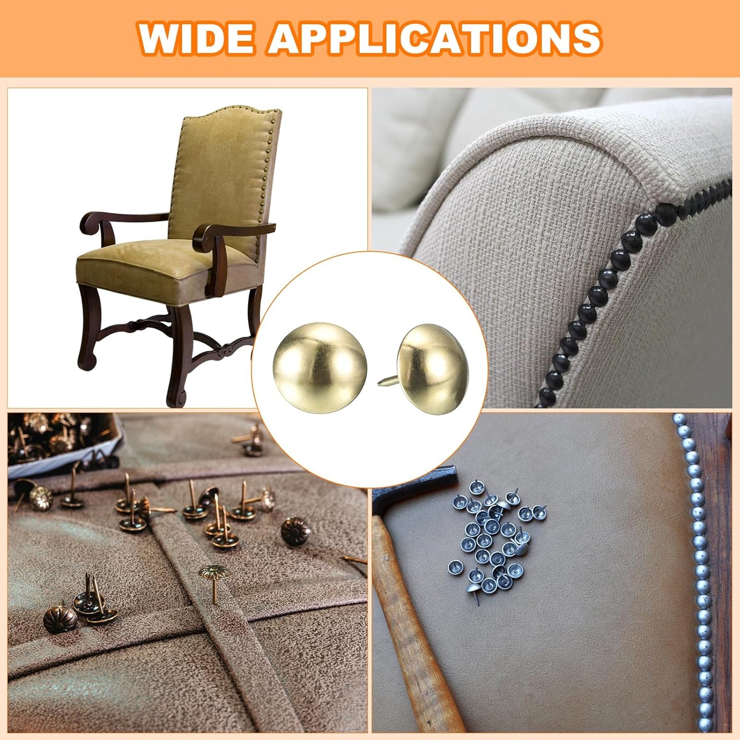 uxcell Upholstery Tacks Nail Pins Furniture, 100Pcs 19x23mm Thumb Tack Pins Assortment Kit Carbon Steel for Home Sofa DIY Decorative Nail Heads Nails, Gold