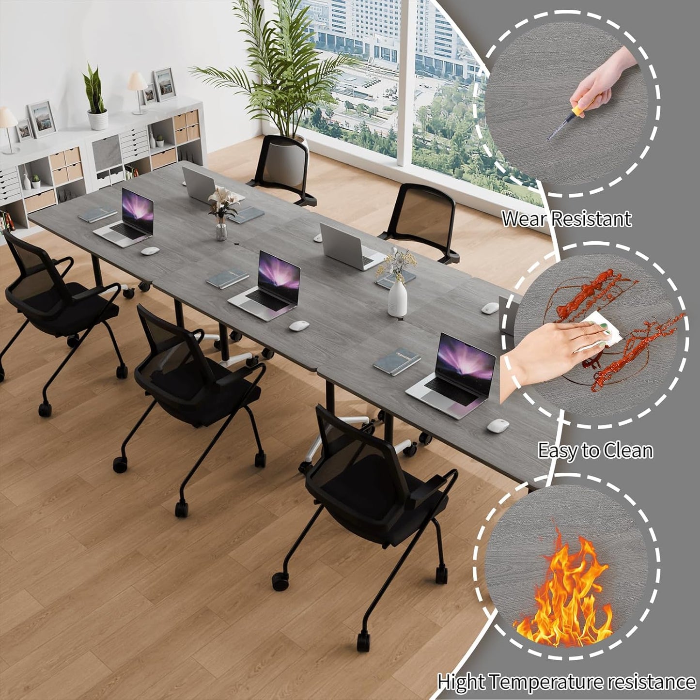 Conference Room Table with Flip-Top Design for Dynamic Meetings, Business Table Computer Desk with Heavy-Duty Frame,Foldable Seminar Meeting Tables for Home Office (4, B, 70.8IN)