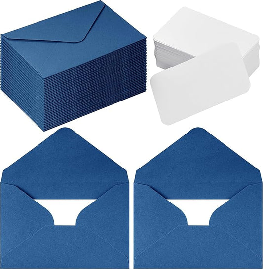 jiebor 100 Sets Small Envelopes with Small Blank Gift Business Card Wedding Invitation Pocket Envelopes for Graduations Wedding Shower Holiday 4.37 x 2.91 Inch Navy Blue
