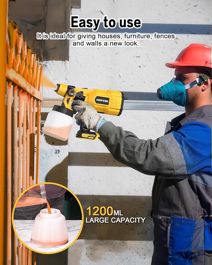 200W Cordless Airless Paint Sprayer for Dewalt 20V MAX Battery, Electric HVLP Spray Paint Gun with 1200ML Container, 4 Copper Nozzles,3 Patterns for Fence, Cabinets, Wall etc. (Battery Not Included)