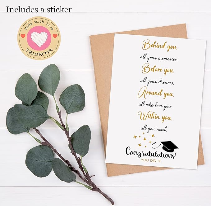 Graduation Card for Him Her, Cute Graduation Gift for High School College Grad, Behind You Before You Around You Within You Gift- 5x7 inch Folded Card include Envelope, Sticker - Blank Inside by PICCAFI