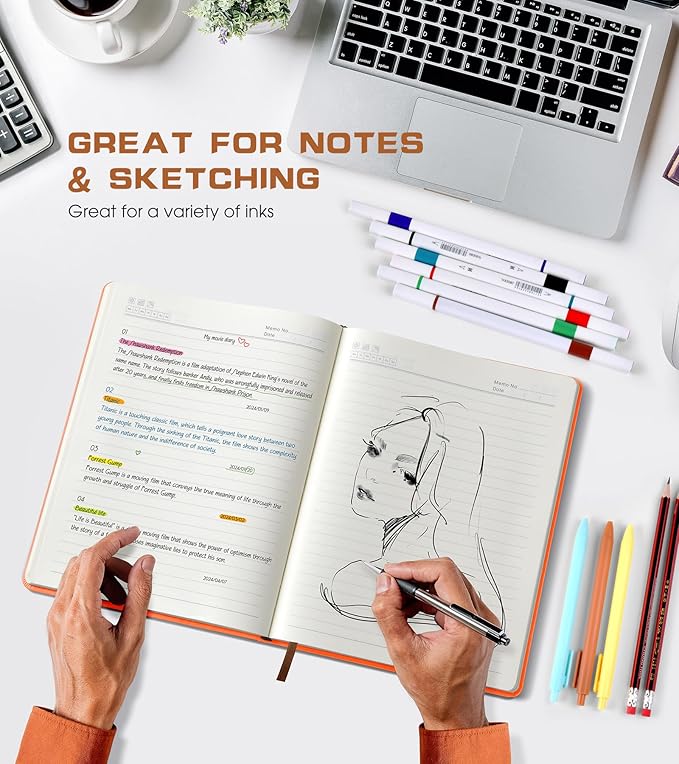 Lined Journal Notebook for Women Men,256 Pages A4 Large Hardcover Leather Journals for Writing,Travel,Business,Work,School,College Ruled Notebooks for Note Taking,Diary Notepad 8.6"×11"(Orange)