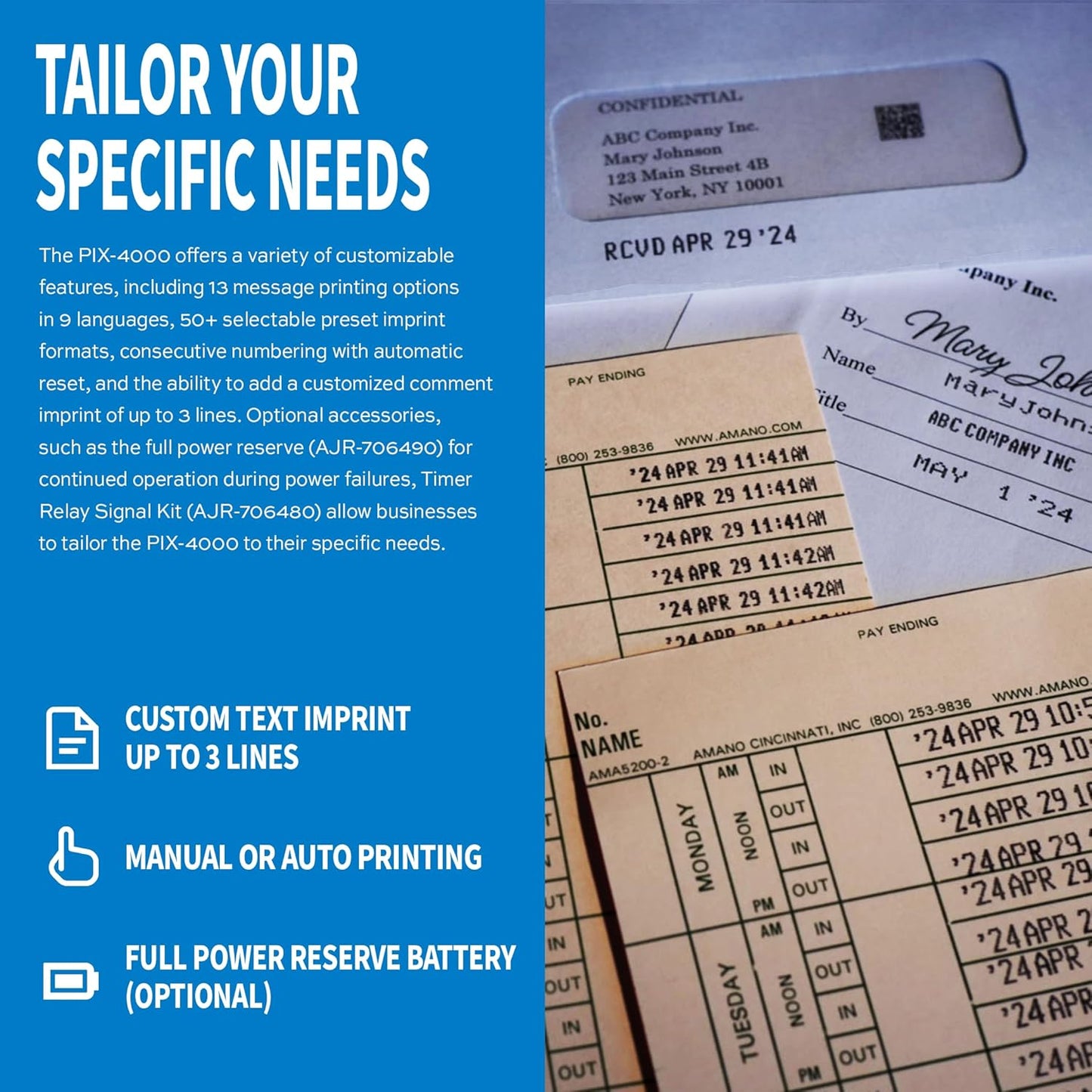 AMANO Heavy-Duty economical, and Fully Automatic Electronic time and Date Stamping Machine (PIX-4000)