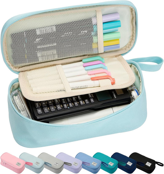 Pencil Case Pouch Box Bag School Supplies Girls Boys Kids, Cute Preppy Stuff Large Big Capacity Aesthetic Pen Organizer, Back to College Stationary, Eggshell Blue, Standard Stlye, 1800ml