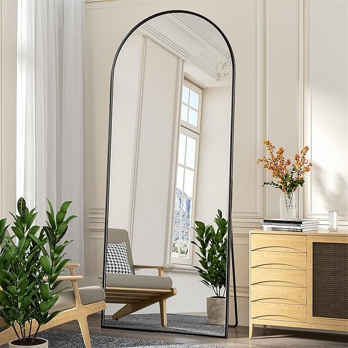 Antok Full Length Mirror, 71"x28" Arched Floor Mirror, Glassless Mirror Full Length with Stand, Floor Mirrors Freestanding, Wall Mounted Mirrors for Living Room, Black