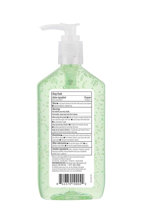 Amazon Basic Care - Aloe Vera Hand Sanitizer 62%, 12 fl oz (Pack of 6)