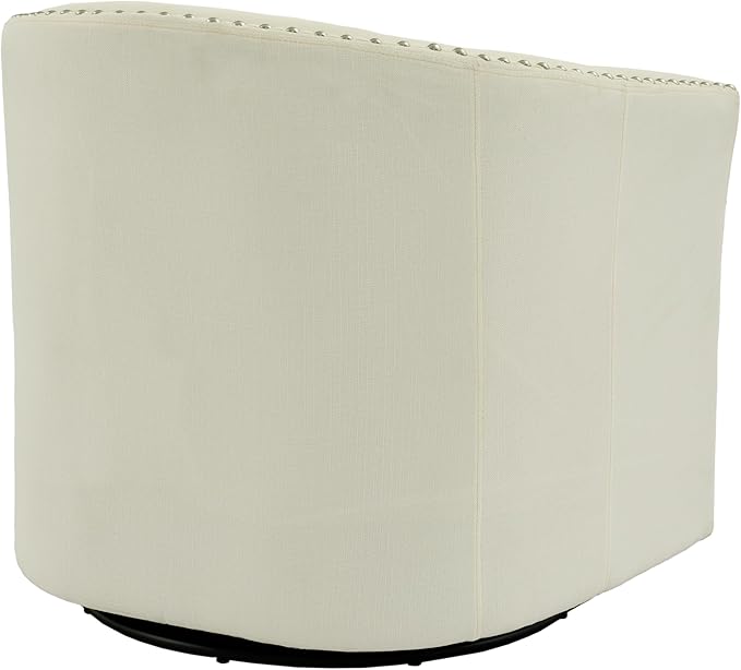 UIXE 360° Swivel Barrel Accent Chair Set of 2, Modern Upholstered Arm Chair Round Club Armchair, Nailhead Trim Single Sofa Seating in Fabric for Living Room - White