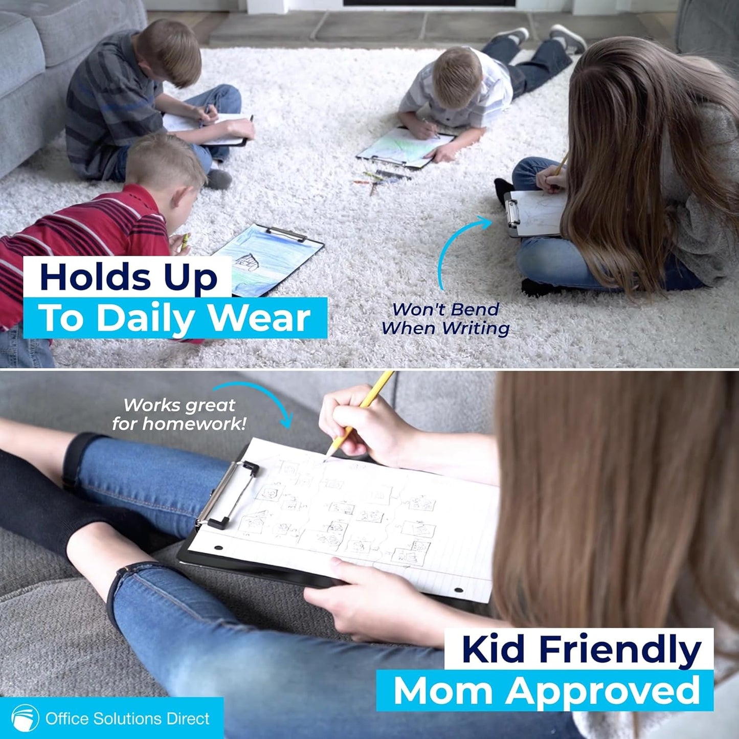 Black Plastic Clipboards (Set of 12) Multipack - 12.5x9 Inch Clipboard Holds 100 Sheets, Low Profile | Colored Acrylic Clip Boards in Bulk for Kids & Professionals