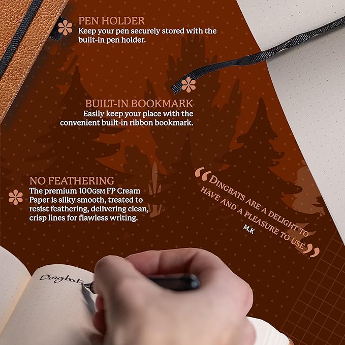 Dingbats* Wildlife Plain Journal Notebook A5 - Vegan Leather Hard Cover, Ideal for Work, Travel - Pocket, Elastic Closure, Bookmark