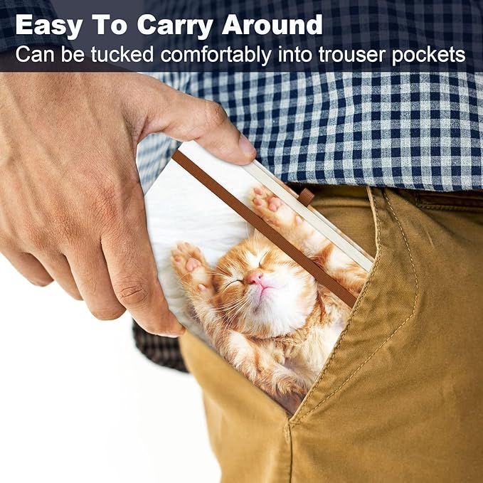 Small Notebook, Mini Pocket Journal A6 5.7" x 3.9", Leather Hardcover Journal with Pen Holder, 160 Thick Papers, Cute Lined Notebook Small Notepad for Women Writing Work Travel, Cute Kitten