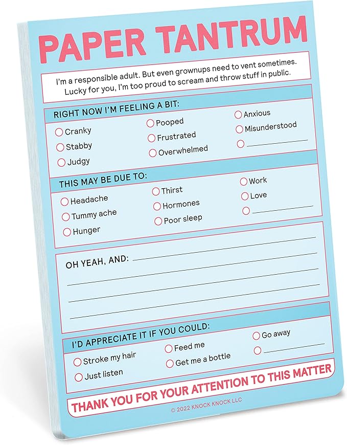 Knock Knock 1-Count Paper Tantrum Note Pad, Funny Office Notepads & Checklist Nifty Notes (Pastel), 4 x 5.25-inches
