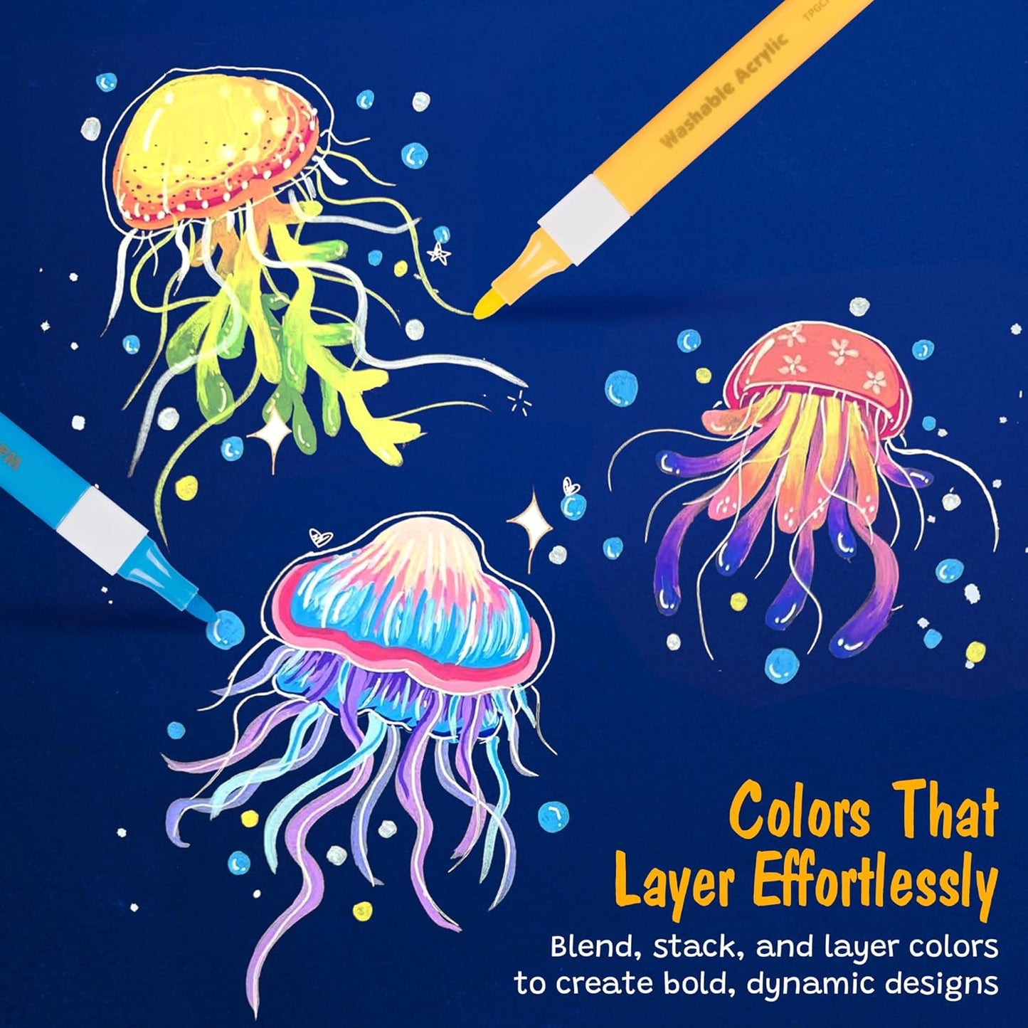 The Pencil Grip Magic Stix Washable Acrylic Markers for Kids and Teens, 36 Non-Toxic Colors, Allergen-Free, Vibrant Paint Pens for Crafting and DIY