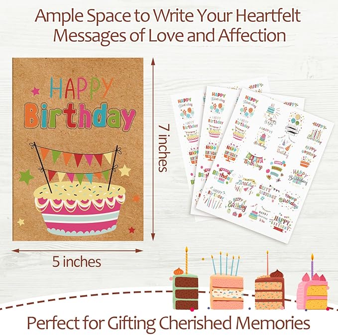 200 Set Unique Happy Birthday Card Bulk with Envelope and Sticker Blank Greeting Card Large 5 x 7 Inch Suitable for Office Kids Women Men, 20 Styles(Retro Style)