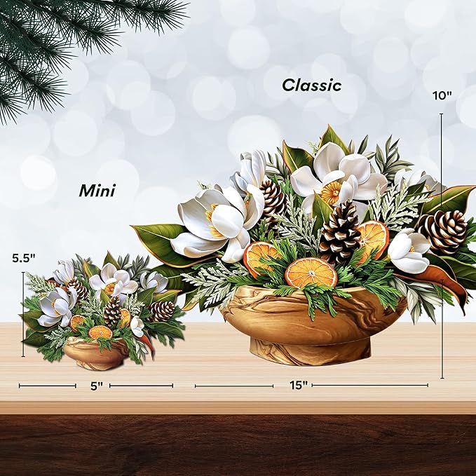 Freshcut Paper Pop Up Cards, Mini Winter Magnolia, 6 Inch Mini Sized Forever Flower Bouquet 3D Popup Greeting Card, Christmas Cards, Holiday Card, Blank Notecard & Envelope