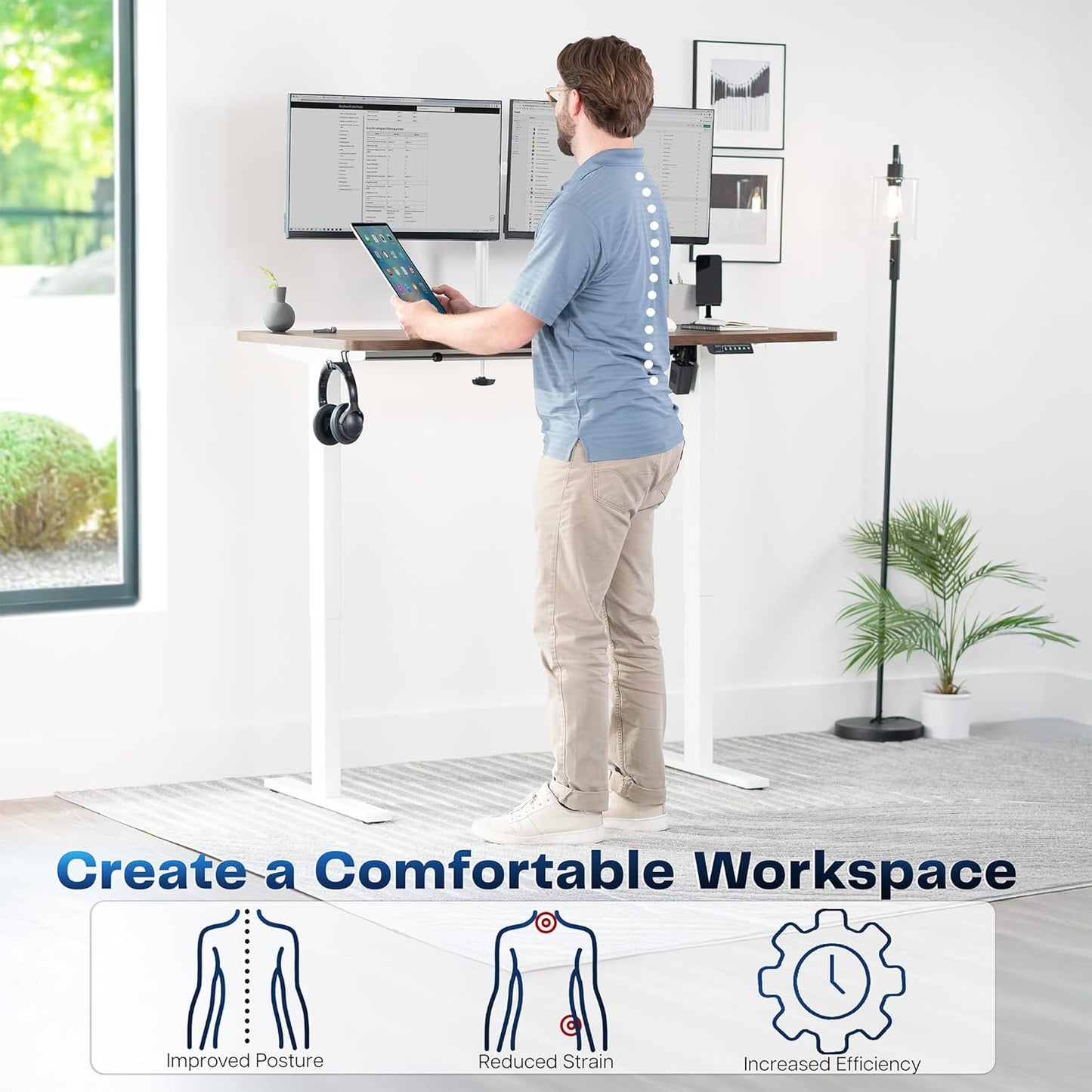 VIVO Electric 55 x 28 in Standing Desk, Memory Height Adjustment, 1B Series, One-Piece Rustic Vintage Brown Top, White Frame, DESK-KIT-1W55N