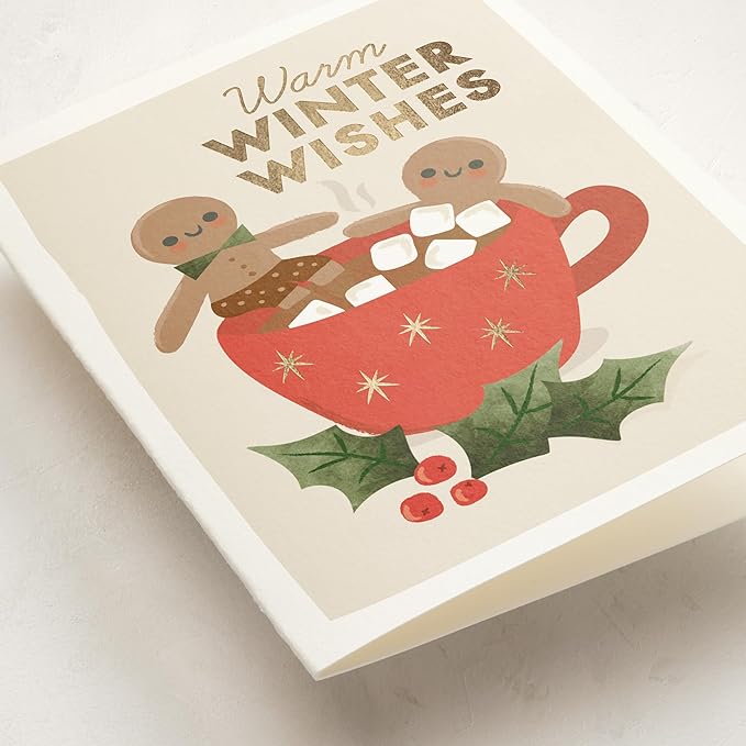Minted Toasty Gingerbread Holiday Cards, 8 Cards with Envelopes, Folded 5x7 Christmas Cards with Hot Chocolate and Happy Gingerbread Men, Gold Foil-Pressed, Interior Message Included, Luxurious Paper