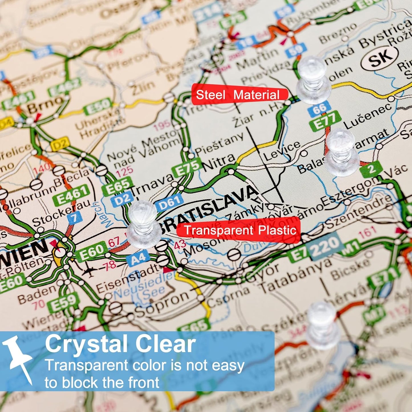 2400 Pcs Clear Push Pins Standard Thumb Tacks with Steel Point and Plastic Head PushPins thumbtacks for Wall, Cork Board, and Bulletin Board