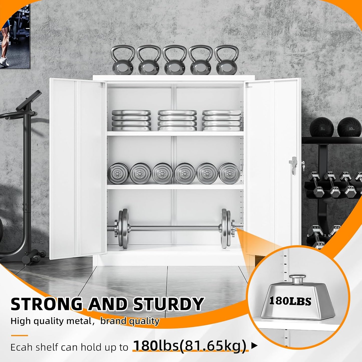 INTERGREAT Metal Cabinet with Lock, Lockable Metal Storage Cabinets with Doors and Shelves for Garage, White Locking Garage Storage Cabinets 36"×32"×16"