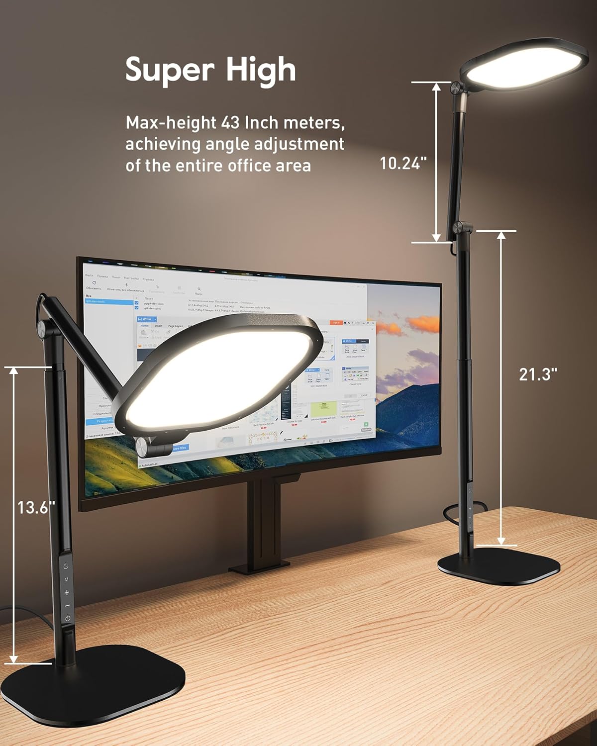 Led Desk Lamps for Home Office with Base, Tall Desk Lamp with 50 Light Modes & Memory and Timer Func Computer Light, Flexible Adjustable Table Lamps for Video Conference, Architect or Study(Black)