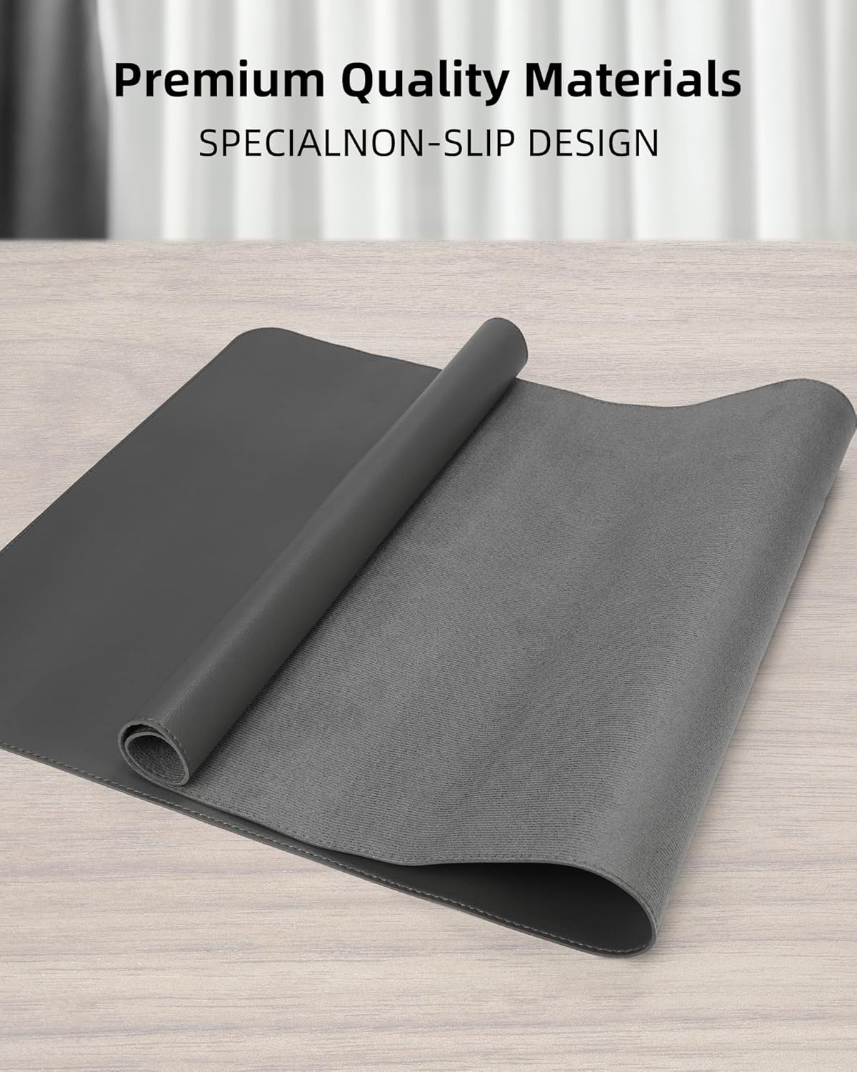 Leather Desk Pad Protector- 48" x 17" Office Desk Mat, Non-Slip PU Leather Mouse Pad, Waterproof Desk Blotter Mat, Desk Cover Mat for Office and Home (Dark Grey)