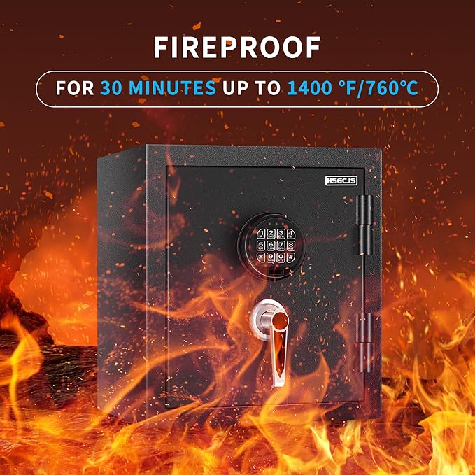 HSGCJS Fireproof Home safe-1.0 Cubic Feet,Digital Keypad Lock Security safe with Backup Key Lock,Fire Proof and waterproof Safe for for Money, Documents, Jewelry, Office, and Hotel Use