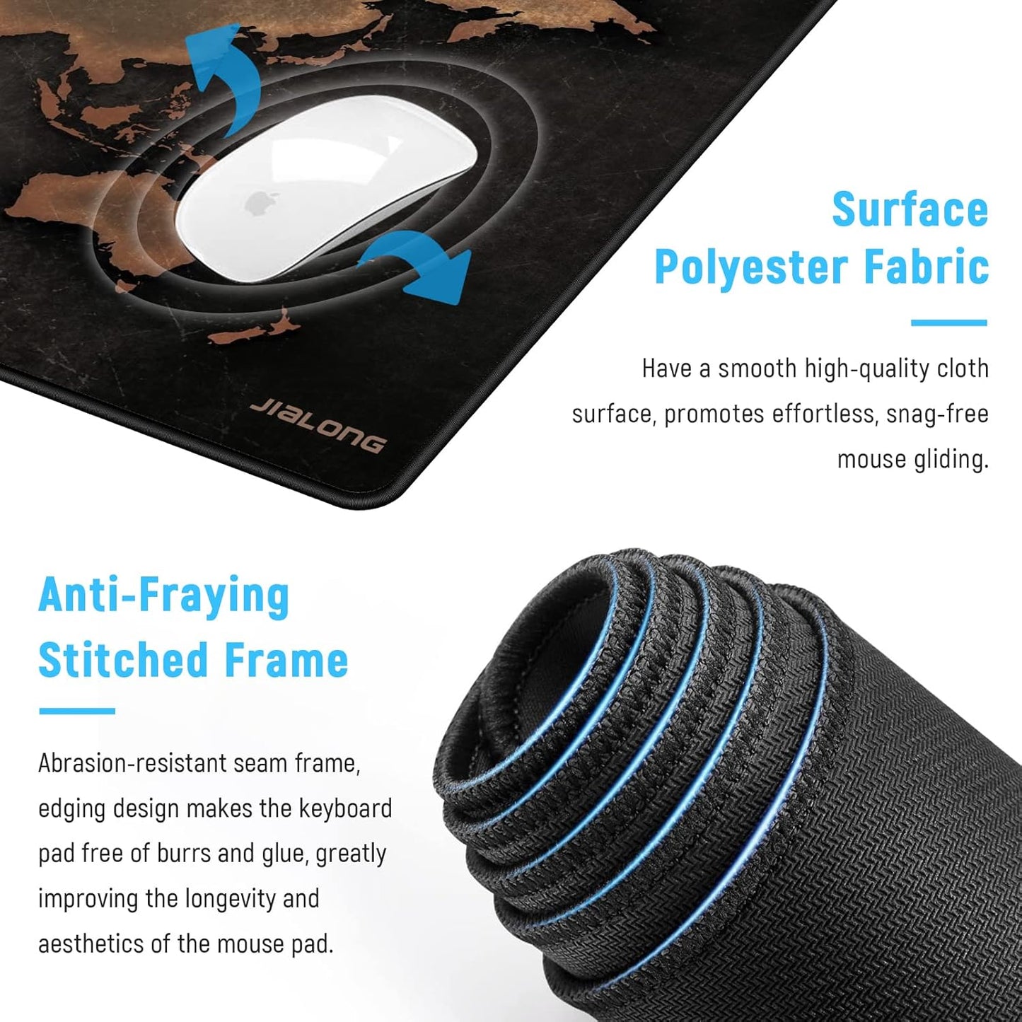 JIALONG Large Gaming Mouse Pad, XXL Desk Mousepad with Stitched Edges, Non-Slip Base Keyboard Pad for Gamer, Office & Home Retro Map