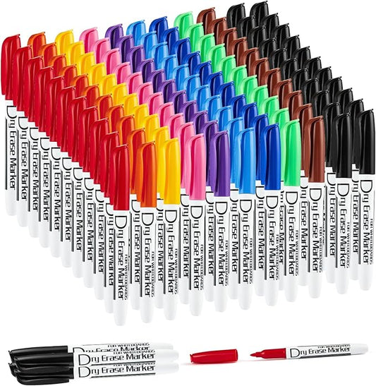 Volcanics Dry Erase Markers Low Odor Fine Whiteboard Markers Thin Box of 125, 10 Colors