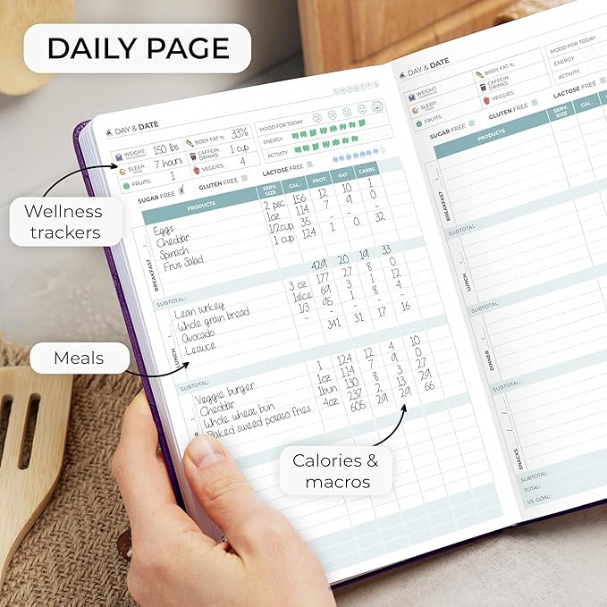 Clever Fox Food Journal - Daily Food Diary, Meal Planner to Track Calories & Nutrients, Weight Tracker Notebook, A5 (Purple)