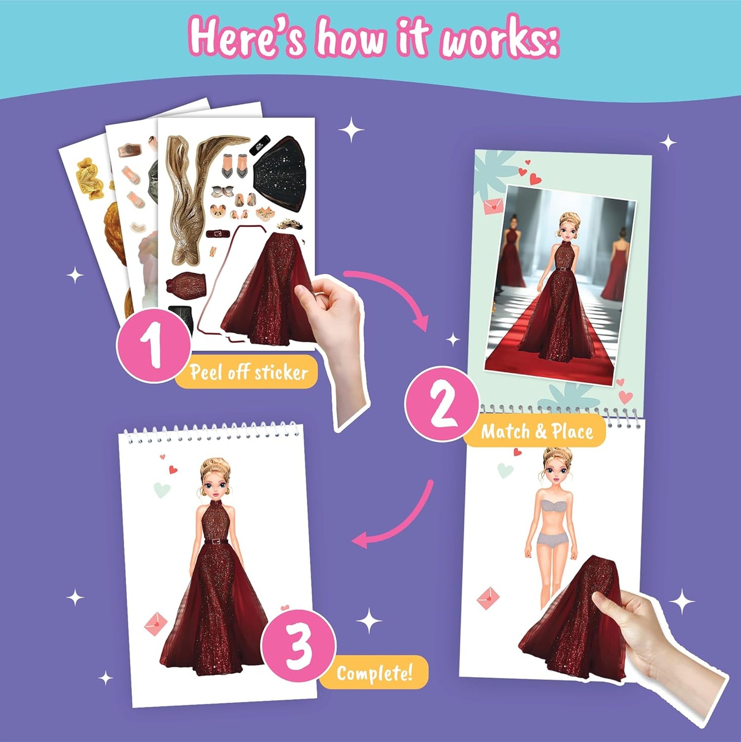 Sticker Dress Up Fashion Runway - Sticker Activity Book for Kids. Learn Girls Fashion Design with Stickers and Guides for Kids 5 and up. Little Designer Creativity Book