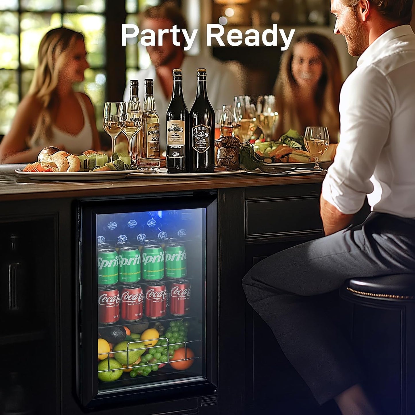 2.6 Cu.Ft Beverage Refrigerator and Cooler, Fridge with Tempered Glass Door, 126 Cans Wine Drink Beer Fridge for Office Bedroom Bar, 7 Level Temperatures, Adjustable Shelves