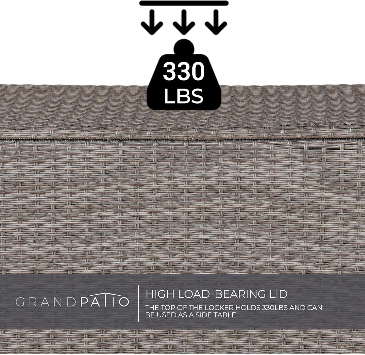 Grand patio 108 Gallon Deck Storage Box Indoor Outdoor Wicker Bin for Patio Furniture Cushions Garden Tools Pool Accessories, Greige