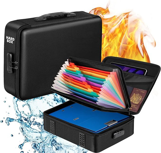 Fireproof Document Organizer Box, Fire Box Safe for Home Documents with Lock, Firesafe Waterproof Safe Box for Important Certificates Documents
