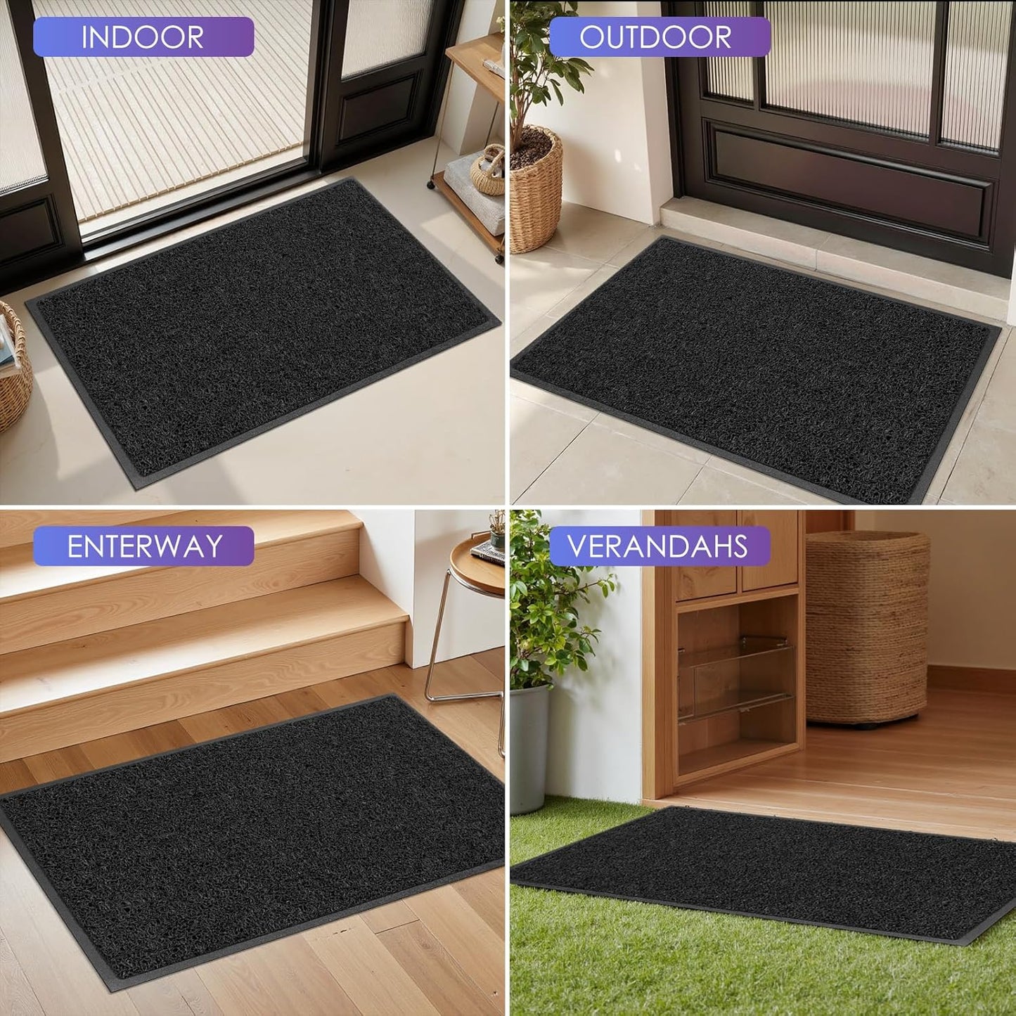 Kuyal Door Mat, 2'x4' Indoor Outdoor Entrance Mat to Trap Dirt and Moisture, Non Slip Waterproof Outdoor Mats, Commercial Floor Inside Outside Entrance, Heavy Duty Durable Welcome Mats, Black