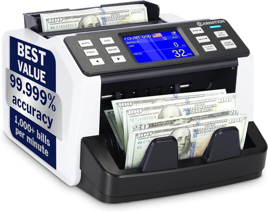 CN5 Money Counter Machine Mixed Denomination Value Counting UV/MG/IR/DD Counterfeit Detection, USD, EUR, MXN, GBP and CAD Business Money Counter
