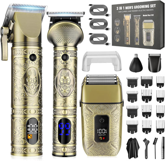 RESUXI Professional Hair Clippers for Men Electric Razor Shavers Nose Hair Trimmer and Detail Trimmer 5 Pcs Set，Cordless Beard Trimmer Barber Clippers for Hair Cutting Mens Grooming Kit