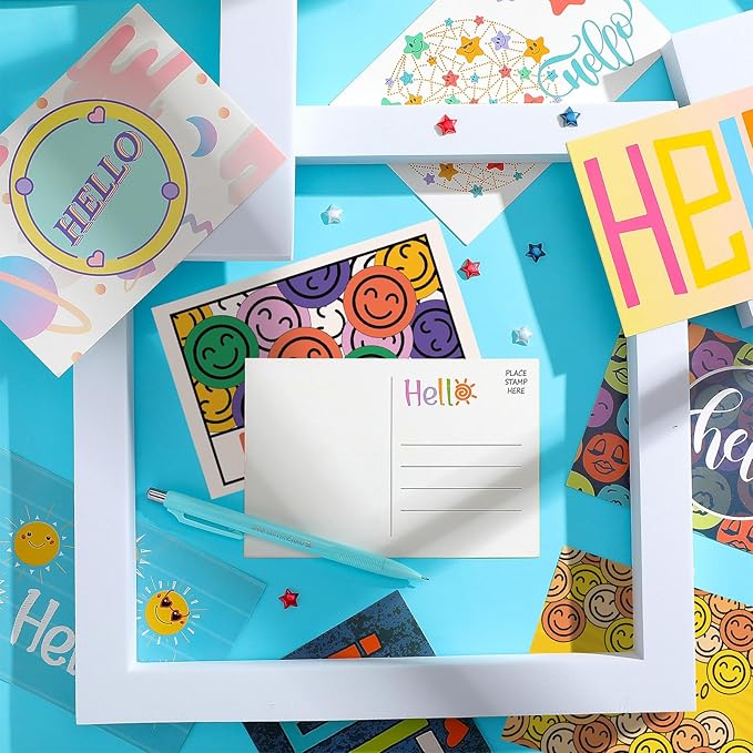 Junkin 80 Pack Hello Postcards Hello Blank Note Cards All Occasion Hello Design Greeting Cards Cute Postcards for Adults Teacher Team Employee Volunteers, 4 x 6 Inch