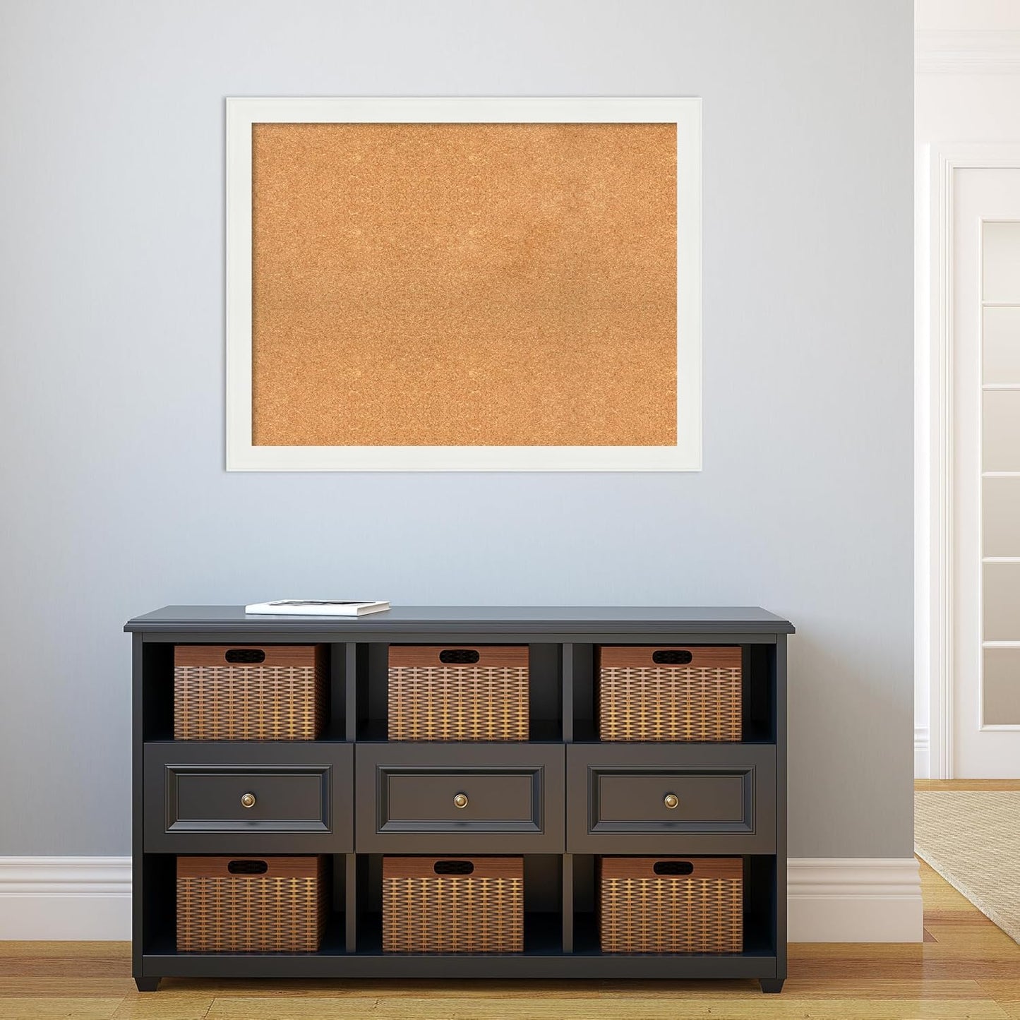 Amanti Art Natural Cork Board for Wall, 29x37 Vision Board with White Frame, Large Corkboard Office Decor for Home Organization, Casual Corkboard Pinboard to Display Items for Home Organization in